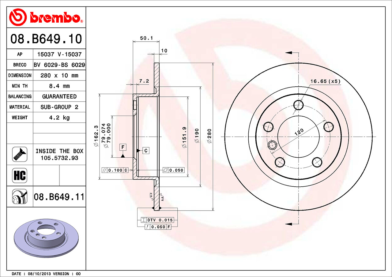 Mini Brembo Disc Brake Rotor - Rear (280mm) 34209804830